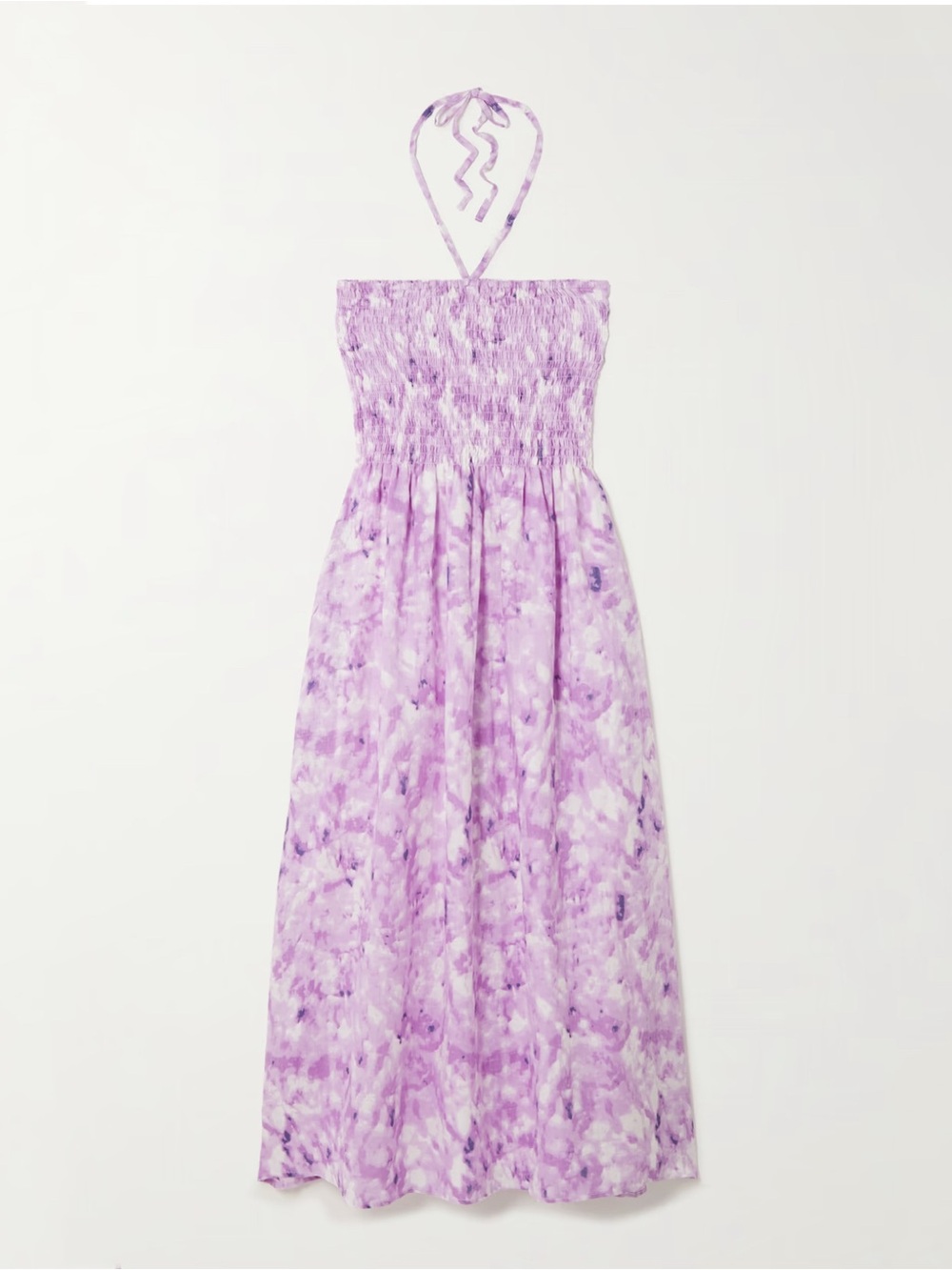 Faithfull The Brand Alyvia Shirred Tie-dyed Linen Halterneck Maxi Dress